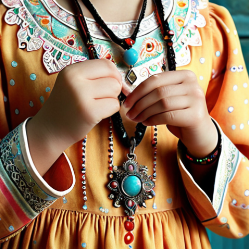 Home 4 **
Prompt: A young girl (sister of Hari) with soft, cheerful colors in her clothing, possibly with amulet-like patterns. Focus on a small pendant or bracelet she's wearing. Mysterious and slightly magical atmosphere.
**