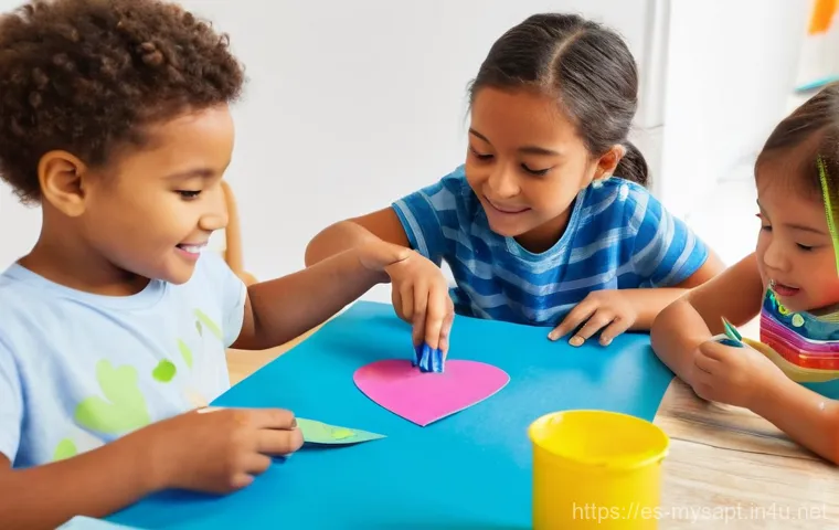 신비아파트 관련 교재와 활용법 - **Prompt:** A group of diverse children, aged 3-6, are happily engaged in a vibrant craft session. T...